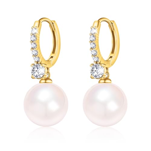 Pearl Earrings for Women 14K Gold Plated Hypoallergenic Pearl Earrings 5A Cubic Zirconia Dangle Earrings Elegant Jewelry - color: 2-Gold-Pink