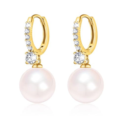 Pearl Earrings for Women 14K Gold Plated Hypoallergenic Pearl Earrings 5A Cubic Zirconia Dangle Earrings Elegant Jewelry - color: 2-Gold-Pink