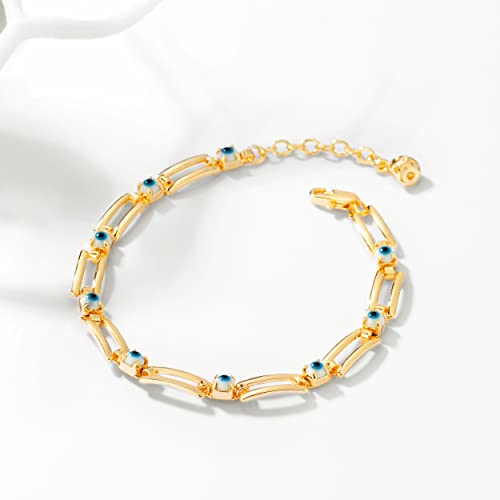 LOYATA Chain Bracelet Gold Link 14K Gold Plated Dainty Pearl Bracelet Simple Jewelry Gift for Women - style: bule evil eye