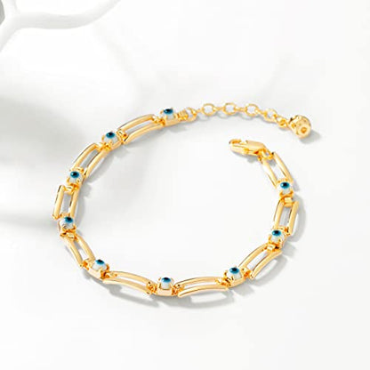 LOYATA Chain Bracelet Gold Link 14K Gold Plated Dainty Pearl Bracelet Simple Jewelry Gift for Women - style: bule evil eye