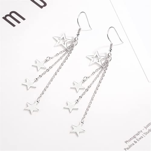 925 Sterling Silver Dangle Earrings with Charms Heart, Water drop, Moon, Star Long Drop Earring for Women Jewelry Gifts Hypoallergenic - color: star