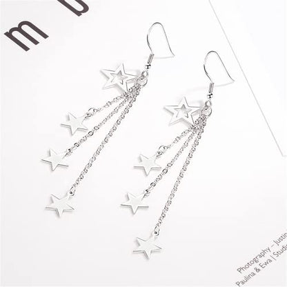 925 Sterling Silver Dangle Earrings with Charms Heart, Water drop, Moon, Star Long Drop Earring for Women Jewelry Gifts Hypoallergenic - color: star