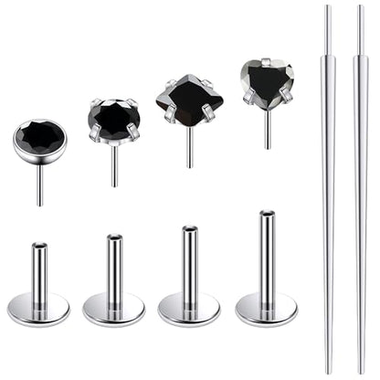 Ruifan Titanium Flat Back Lip Rings Threadless Push in Earrings Studs Nose Rings 20G 18G 16G Round Heart Square CZ Tragus Cartilage Lobe Rook Helix Conch Labret Medusa Piercing Jewelry for Women Men - color: Black CZ, size: 20G-6/8/10mm