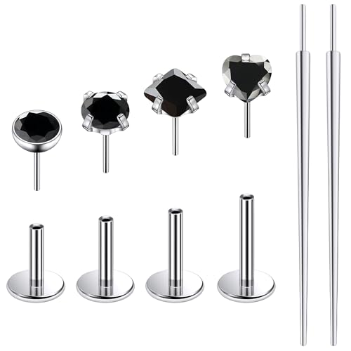 Ruifan Titanium Flat Back Lip Rings Threadless Push in Earrings Studs Nose Rings 20G 18G 16G Round Heart Square CZ Tragus Cartilage Lobe Rook Helix Conch Labret Medusa Piercing Jewelry for Women Men - color: Black CZ, size: 20G-6/8/10mm