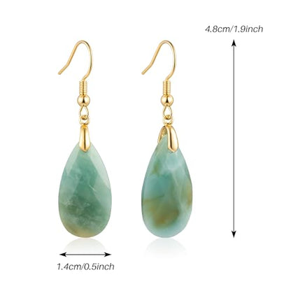 SELOVO Teardrop Fishhook Dangle Drop Earrings for Women Crystal Earring - color: Bluey green-Gold Color Hook