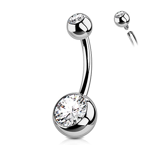 OUFER Titanium Belly Button Rings, Internally Threaded Belly Ring, Round CZ Navel Rings for Women Men - color: Silver, size: 1.6*10MM