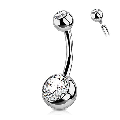 OUFER Titanium Belly Button Rings, Internally Threaded Belly Ring, Round CZ Navel Rings for Women Men - color: Silver, size: 1.6*10MM