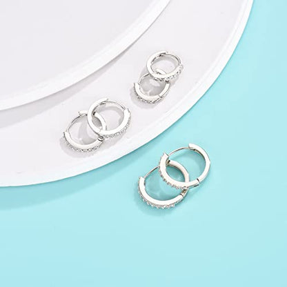 Silver Hoop Earrings for Women, 3 Pairs Small Sterling Silver Huggie Earrings | Tiny Cubic Zirconia Cartilage Cuff Earrings Hoop Piercing Jewellery for Men Teens (8mm/10mm/12mm) - color: 3 Pairs(8/10/12mm)-Silver