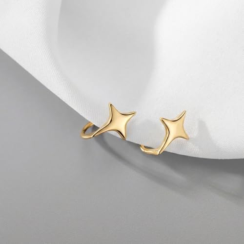 Reffeer Solid 925 Sterling Silver Star Cuff Earrings Cartilage Wraps for Women Teens Helix Earrings Star Clip On Earrings No Piercing - color: B-18K Gold Plated