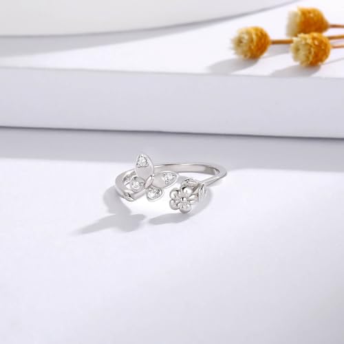 Sariel 925 Sterling Silver Toe Rings for Women Boho Adjustable Mid Finger Rings Summer Vacation Ocean Beach - color: Butterfly & flower