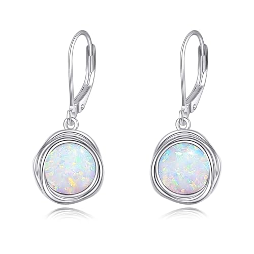 FreshWater Pearl Dangle Earrings 925 Sterling Silver Lapis lazuli Turquoise Larimar Opal Black Pearl Leverback Earrings for Women Birthday Hypoallergenic - style: opal earrings