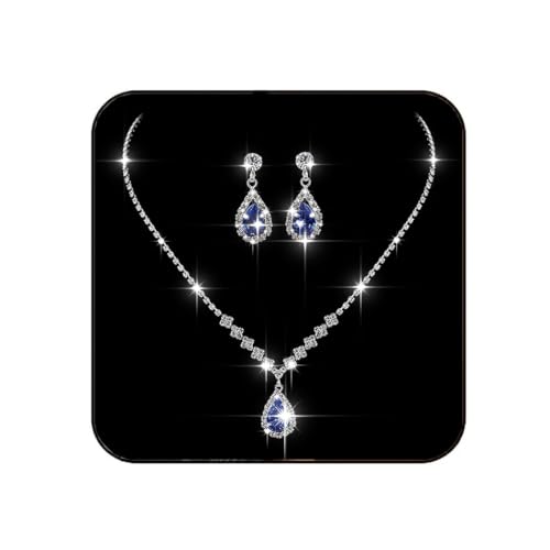 JAKAWIN Silver Rhinestone Jewelry Set Wedding Necklace Earrings for Women - color: H Dark Blue