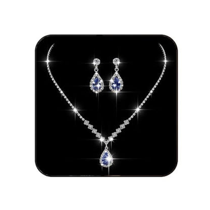 JAKAWIN Silver Rhinestone Jewelry Set Wedding Necklace Earrings for Women - color: H Dark Blue