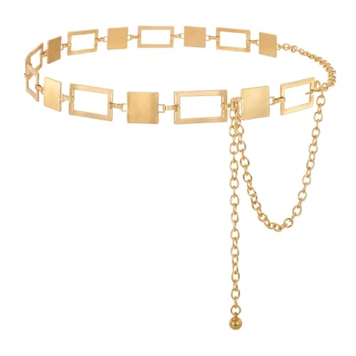 WHIPPY Metal Waist Chain Belt Women Adjustable Body Link Belts Ladies Fashion Chain for Jeans Dress - color: Gold, size: S: Fit for Waist up to 28", style: Piece