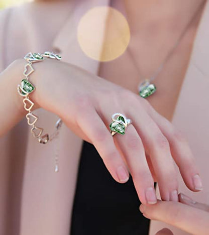 Leafael Infinity Love Women's Adjustable Crystal Heart Ring with Birthstone Crystals Healing Stones, Jewelry Gifts for Women, Birthdays Valentine's Day, Silver-Tone, Open End, Size 6.5-8 - color: 12b-August-Confidence-Light Chrysolite Green