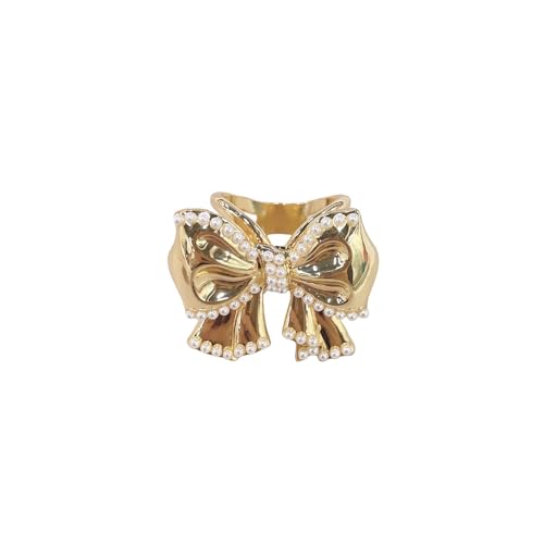 Dainty Bowkont Pearl Silk Scarf Ring Clip for Women Gold Plated Elegant Chic Bow Waist Buckle Holder Clasp Holder Scarfs T-Shirt Shawl Scarves Clasp Dress Clothing Accessories Jewelry
