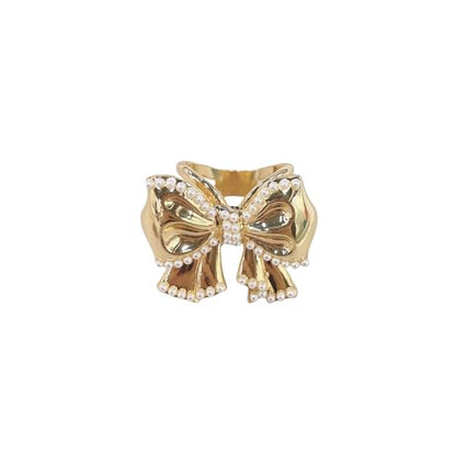 Dainty Bowkont Pearl Silk Scarf Ring Clip for Women Gold Plated Elegant Chic Bow Waist Buckle Holder Clasp Holder Scarfs T-Shirt Shawl Scarves Clasp Dress Clothing Accessories Jewelry