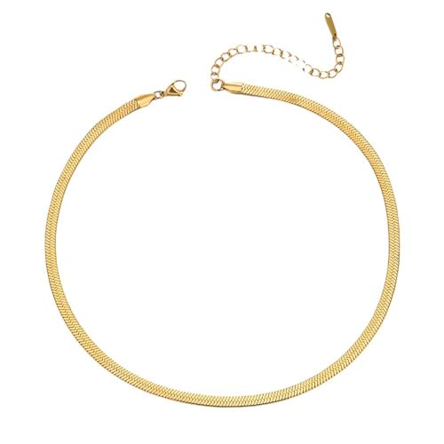 Flat Herringbone Snake Chain Serpentine Necklace For Women Minimalist Adjustable Layering Chic Everyday Gold Tone Silver Tone 3mm 4mm 5mm - size: 5 millimeters