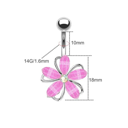 VERAMI 14G 316L Flower Belly Button Ring Surgical Steel Cute Flower Belly Button Ring Body Piercing Jewelry - color: Pink flower