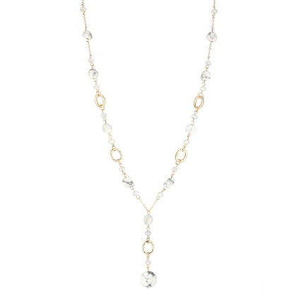 FULU AUTUMN Long Gold Beaded Necklaces for Women Natural Stone Bead Statement Pendant Necklace Y Sweater Chain Fashion Jewelry Gifts - color: White
