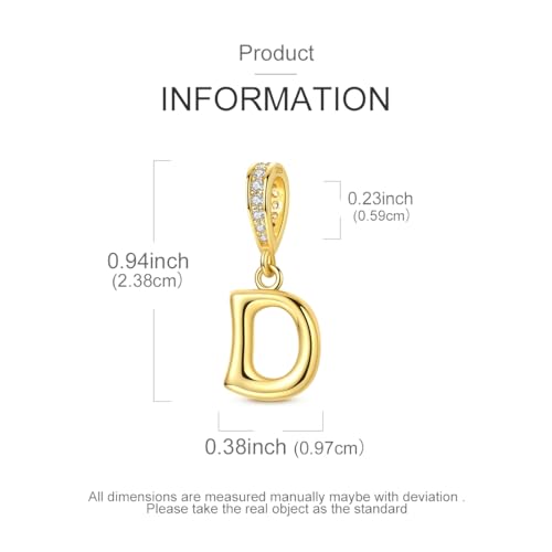 Hapour Gold Initial Letter Charms 925 Sterling Silver Alphabet Beads | 14K Gold Plated, A-Z Letter Charms, For Bracelets Necklace, Cubic Zirconia, DIY Dangle Pendant Beads, For Women Mom - color: Golden initial letter D