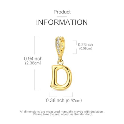 Hapour Gold Initial Letter Charms 925 Sterling Silver Alphabet Beads | 14K Gold Plated, A-Z Letter Charms, For Bracelets Necklace, Cubic Zirconia, DIY Dangle Pendant Beads, For Women Mom - color: Golden initial letter D