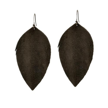 Handmade Genuine Leather Earrings for Women – Long Teardrop Boho Dangles, Lightweight Statement Fashion Jewelry - style: Autumns-Olive Green