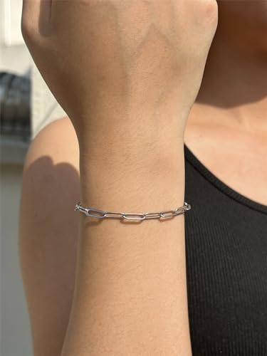 WangGao Stainless Steel Paperclip Link Chain Bracelet for Women Popular Minimalist Jewelry - color: Silver