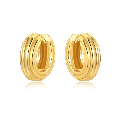 Sterling Silver 18K Gold Plated Women's Earrings Hypoallergenic Hoops, Dainty Trendy Jewelry Gift - color: Golden | Multi-Row Round Stud Earrings