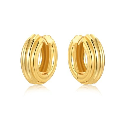 Sterling Silver 18K Gold Plated Women's Earrings Hypoallergenic Hoops, Dainty Trendy Jewelry Gift - color: Golden | Multi-Row Round Stud Earrings