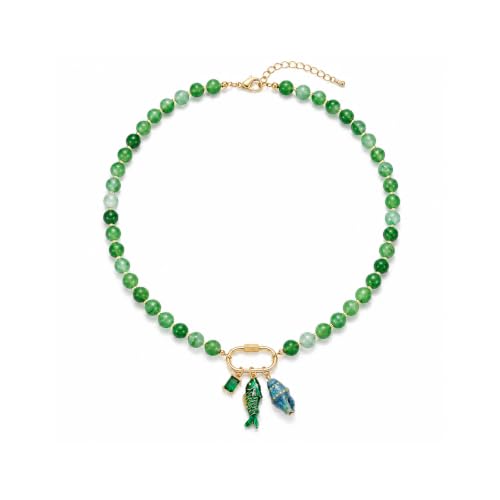LIU JUN Colorful Beaded Necklace for Women, Chunky Boho Fish Starfish Conch Pendant Acrylic Bead Necklaces Cute Y2K Summer Beach Jewelry Gifts - color: Fish Conch Blue Beads