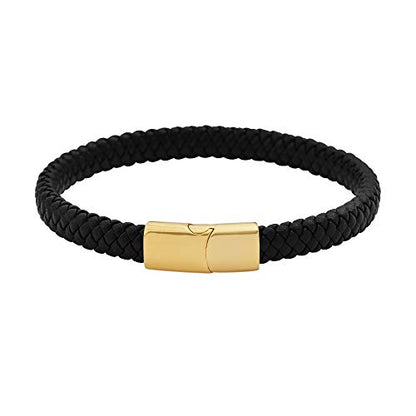 Geoffrey Beene Men's Braided Genuine Leather Bracelet with Stainless Steel Closure - color: Gold