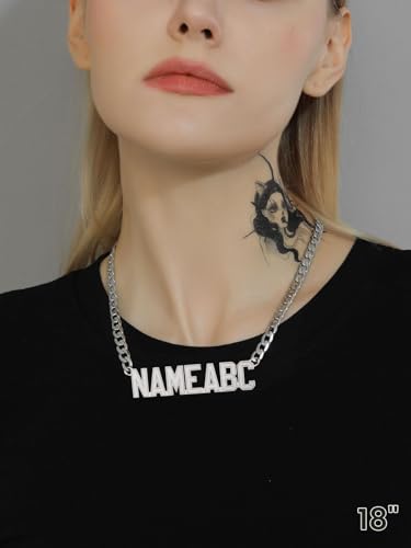 GoldChic JEWELRY Name Necklace Personalized for Men, Womens Custom Name Plate Chain, Stainless Steel Customized Old English Nameplate Choker with Curb Chains Custom, 16 inches to 30 inches - color: Cuban Chain 6 mm- Steel(Large Pendant)