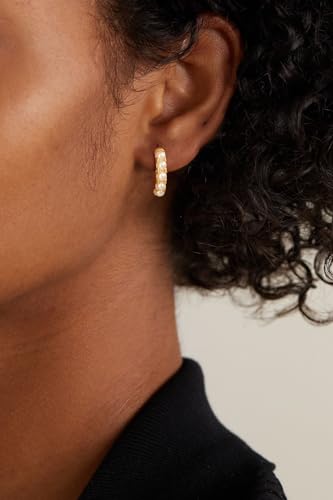 Necocy Chunky Gold Hoop Earrings for Women Non Tarnish, 14k Gold Plated Thick Triple Hoop Earrings Hypoallergenic Trendy Hoops Dainty Jewelry Gifts for Women - style: Simple Pearl C Hoop