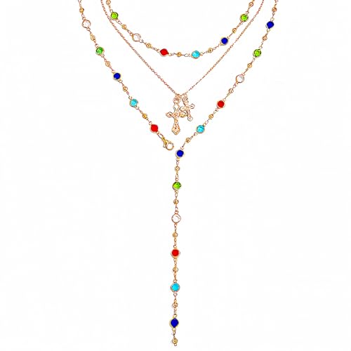 Layered Necklace for Women, Cross Pendant Y Necklace Set, 18K Gold Plated Dainty Stackable Jewelry Gift for Everyday Wear - style: 3PCS - D