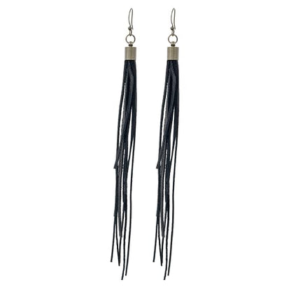 Handmade Genuine Leather Earrings for Women – Long Teardrop Boho Dangles, Lightweight Statement Fashion Jewelry - style: Springs-Navy Blue