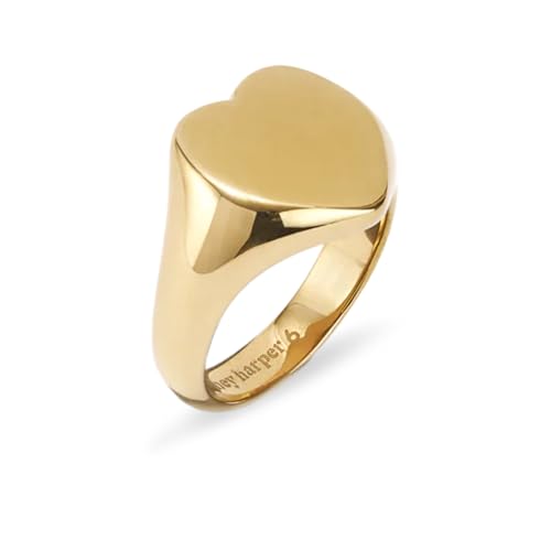 Hey Harper Gold Ring for Women - Gold Plated Stacking Waterproof & Sweatproof Jewerly Ring - Everday Non Tarnish Cute Fashion Circle Rings - style: Heartbeat Ring