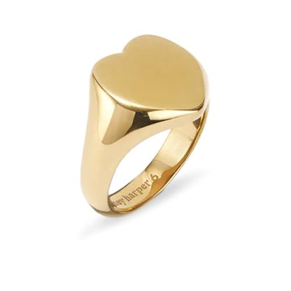 Hey Harper Gold Ring for Women - Gold Plated Stacking Waterproof & Sweatproof Jewerly Ring - Everday Non Tarnish Cute Fashion Circle Rings - style: Heartbeat Ring