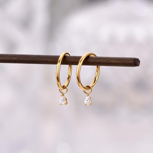 Ourania 16G Gold Stainless Steel Zircon Dangle Huggie Hoop Rook Piercing Helix Hoop Earring Tragus Hoop Cartilage Piercing for Women - color: Triangle Gold 2PCS, size: 1.2*10mm 2pcs