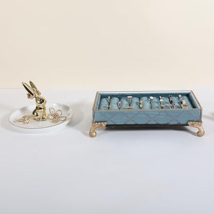 velvet slots Ring holder for jewelry organizer, Earring ring display stand for selling, felt ring jewelry holder tray showcase【Velvet slots Ring Holder-Light blue】 - color: Light blue