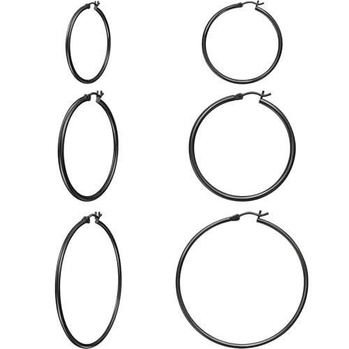 Gold Hoop Earrings for Women 14K Gold Plated | 925 Sterling Silver Post Hypoallergenic Hoop Earrings - color: Black, size: 30-40-50mm
