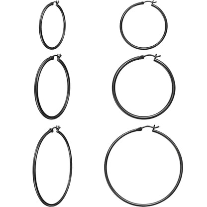 Gold Hoop Earrings for Women 14K Gold Plated | 925 Sterling Silver Post Hypoallergenic Hoop Earrings - color: Black, size: 30-40-50mm