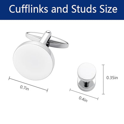 Mens Cufflinks and Tuxedo Shirt Studs Set with Gift Box - color: Silver