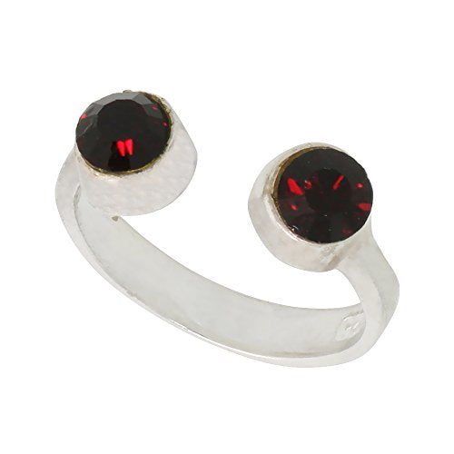 Sterling Silver Birthstone Colors Crystal Toe Ring for Women Open Top Midi Ring Knuckle Ring Adjustable sizes 2 to 4 - style: Garnet Red