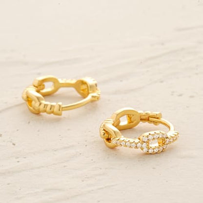 Women Gold Earrings Huggie Hoop Cubic Zirconia 14K Gold Plated Small Simple Hypoallergenic Everyday Jewelry - style: LInk