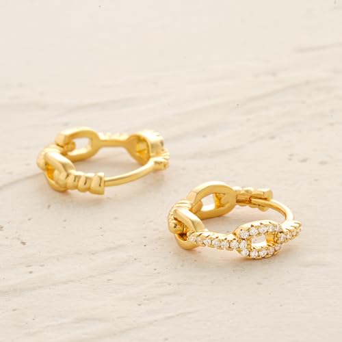 Women Gold Earrings Huggie Hoop Cubic Zirconia 14K Gold Plated Small Simple Hypoallergenic Everyday Jewelry - style: LInk