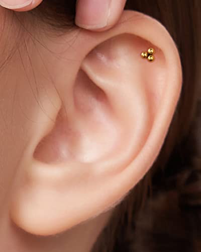 Cocharm G23 Titanium 16g Helix Cartilage Earrings Threadless 6mm, 8mm, 10mm Cluster Ear Studs Tragus Conch Piercing 16 Gauge Surgical Steel Medusa Stud - color: Gold