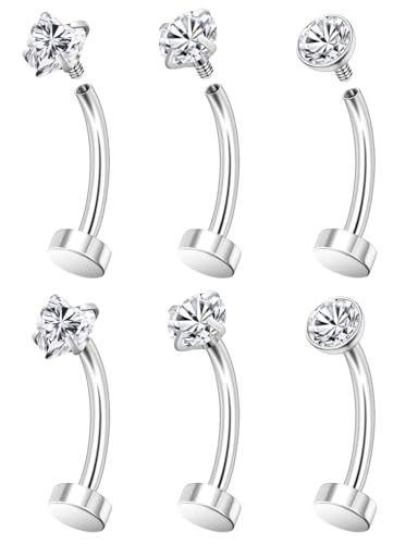 Vsnnsns 14G Floating Belly Button Ring Piercing Jewelry 316L Stainless Surgical Steel Round Heart Cubic Zirconia Navel Rings Belly Button Ring Piercing Jewelry for Women 14 Gauge Hypoallergenic - color: Silver-8MM Bar-Clear CZ