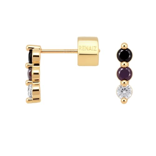 RENAIZ Dainty Lightweight Hoop & Stud Earrings for Women – 14K Gold Plated & Rhodium Plated, Minimalist Geometric Hypoallergenic Jewelry, Tiny Dainty Everyday Studs and Hoops - color: Yellow Gold, style: Small Cubic Zirconia