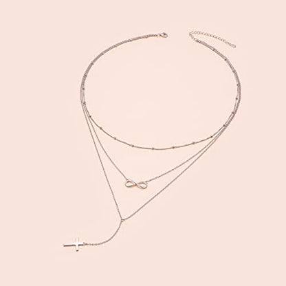 Sterling Silver Dainty Bead Layered Long Lariat Choker Necklaces for Women Boho - style: Cross-infinity